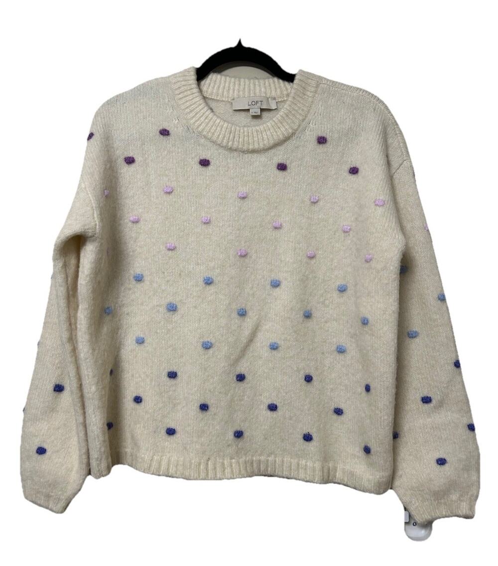 LOFT Bobble Knit Sweater Women's Ivory Multicolor Dot - Size S